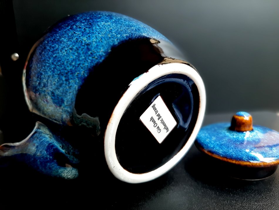 Blue tea sets/ Bộ ấm dáng mới men xanh hỏa biến sản xuất tại xưởng gôm sứ Gia Oanh Authentic Bat trang