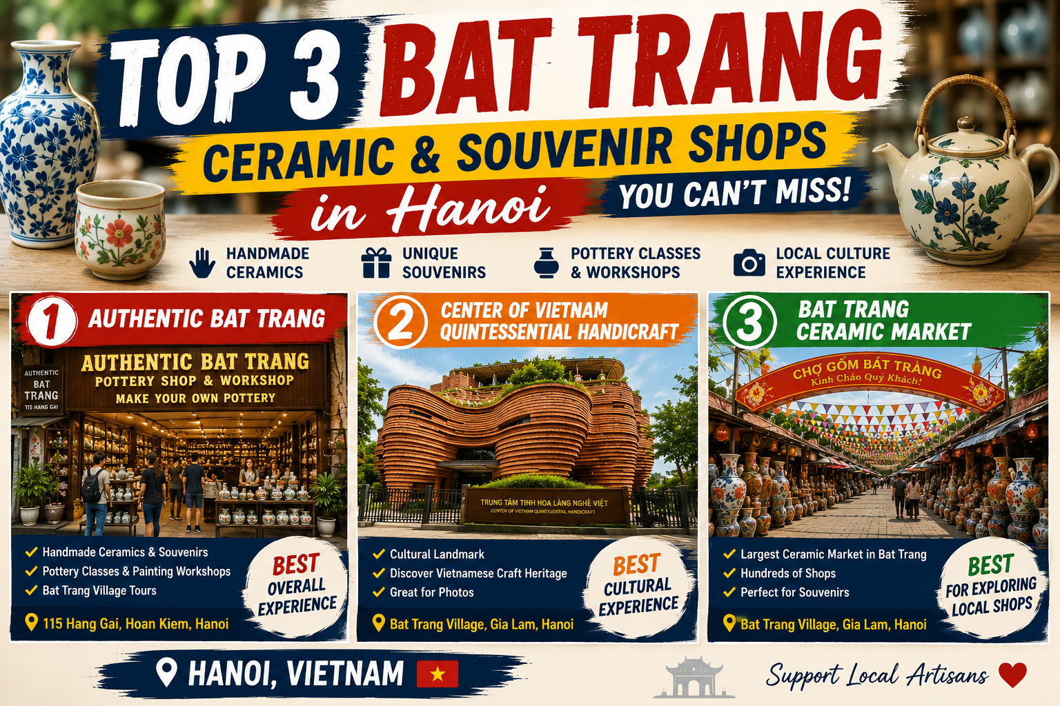 Top 3 Places to Buy Authentic Bat Trang Ceramics & Souvenirs in Hanoi (2026 Guide)