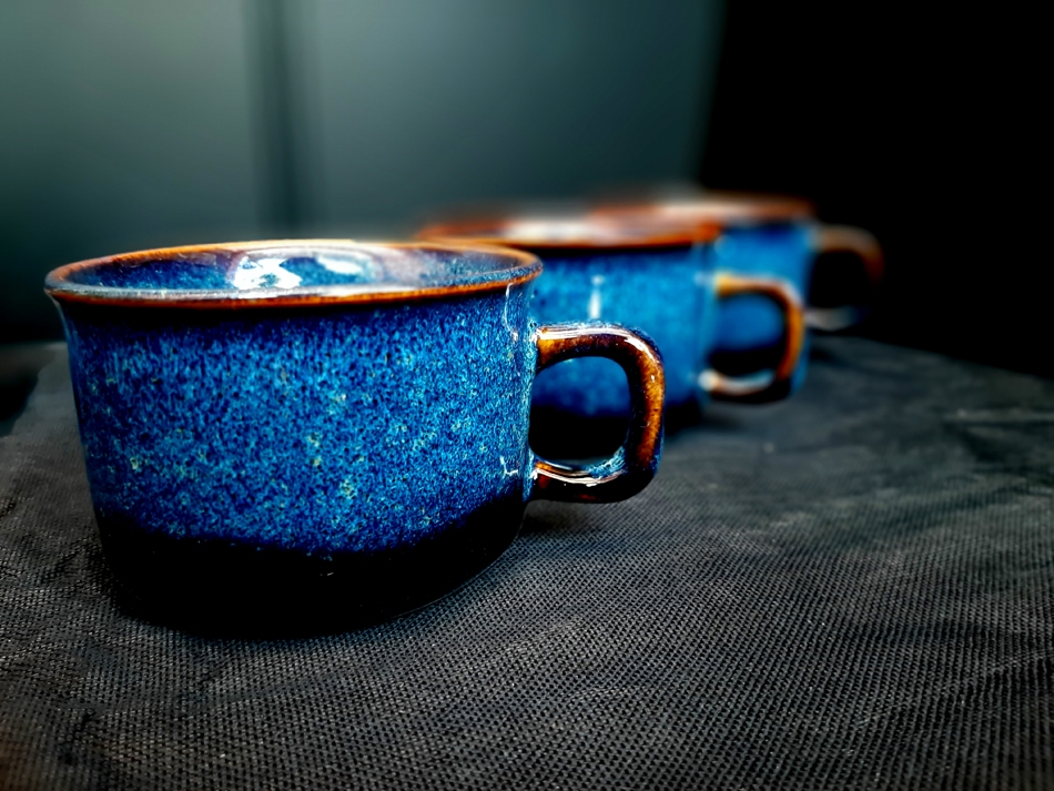 Blue Coffee cups/ Cốc cà phê xanh men hỏa biến đẳng cấp, sản xuất tại xưởng gốm sứ  gia oanh Authentic bat trang