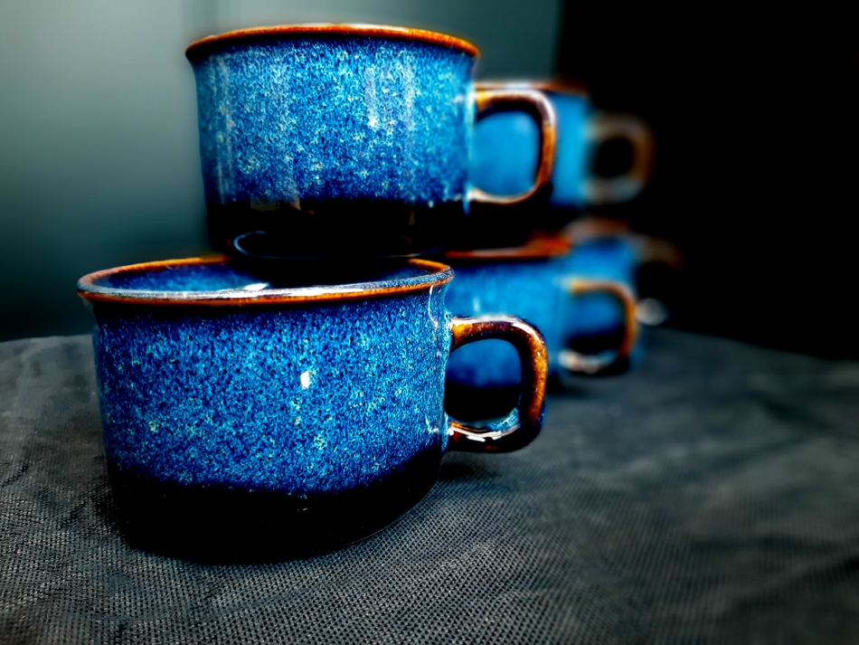 Blue Coffee cups/ Cốc cà phê xanh men hỏa biến đẳng cấp, sản xuất tại xưởng gốm sứ  gia oanh Authentic bat trang