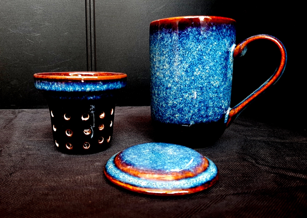 Blue Tea filter cups/ Cốc lọc trà siêu tiện lợi, men xanh hỏa biến, sản xuất tại xưởng gốm sứ Gia Oanh authentic bat trang