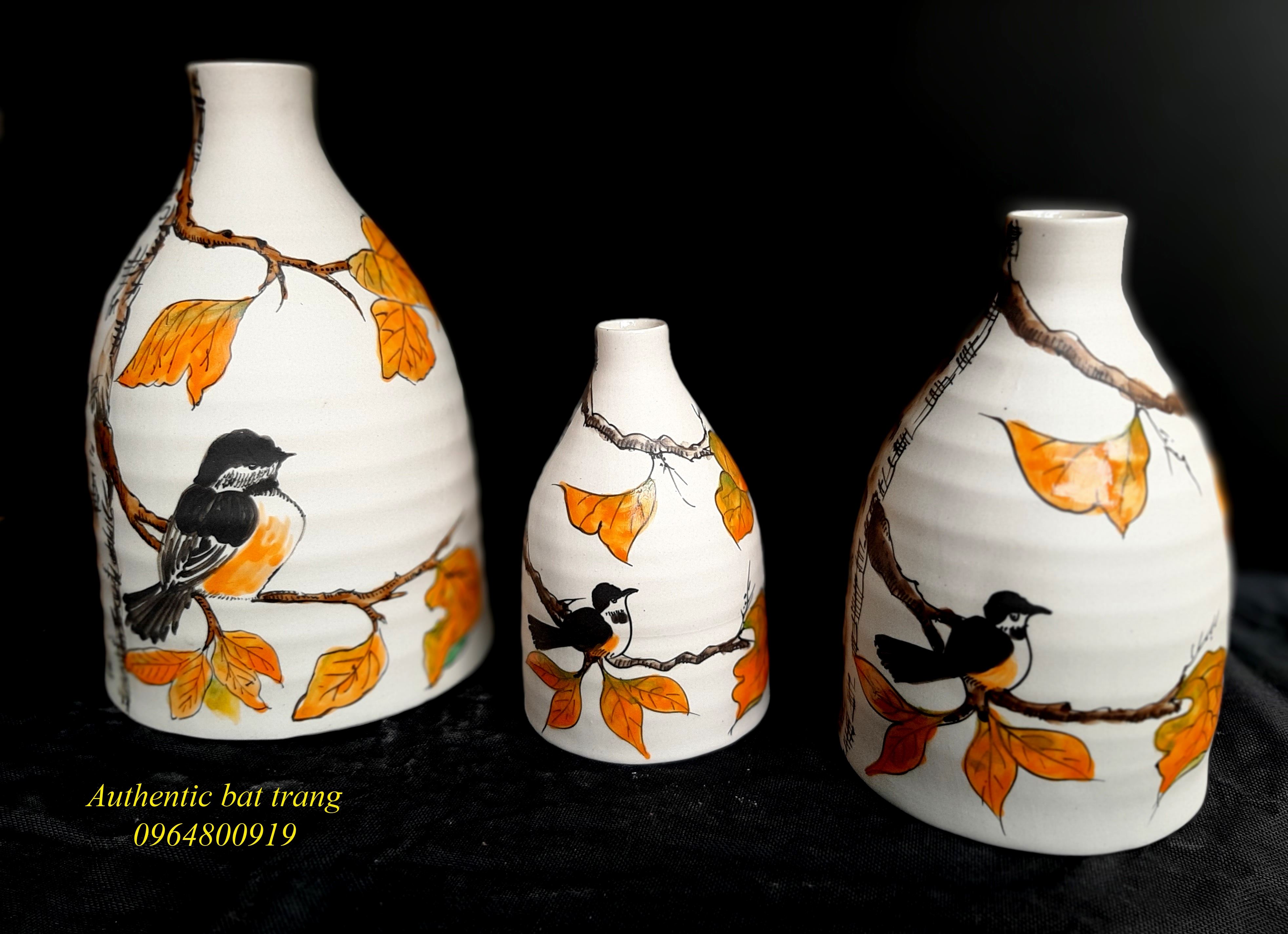 Home decor ceramics vase/ Bộ bình trang trí vẽ chim sản xuất tại xưởng gốm Authentic bat trang