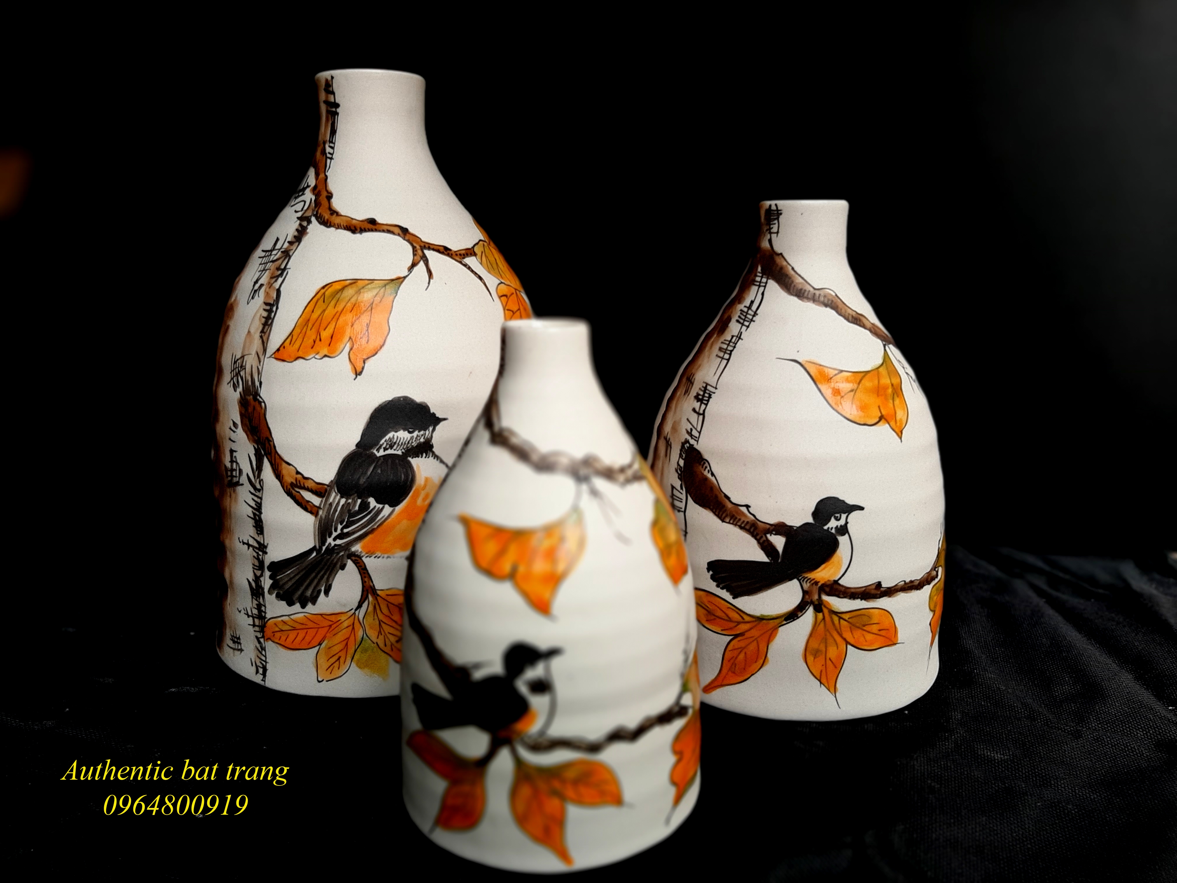 Home decor ceramics vase/ Bộ bình trang trí vẽ chim sản xuất tại xưởng gốm Authentic bat trang