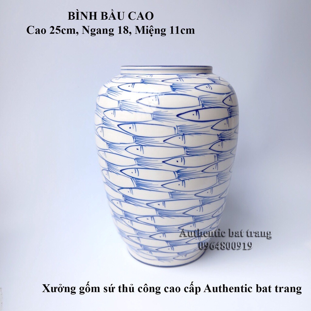 High-class fish-patterned flower vase- Authentic Bat Trang Ceramics