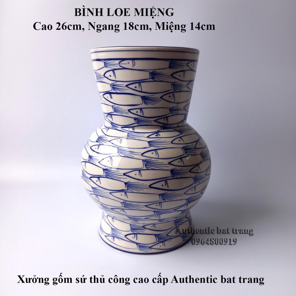 High-class fish-patterned flower vase- Authentic Bat Trang Ceramics