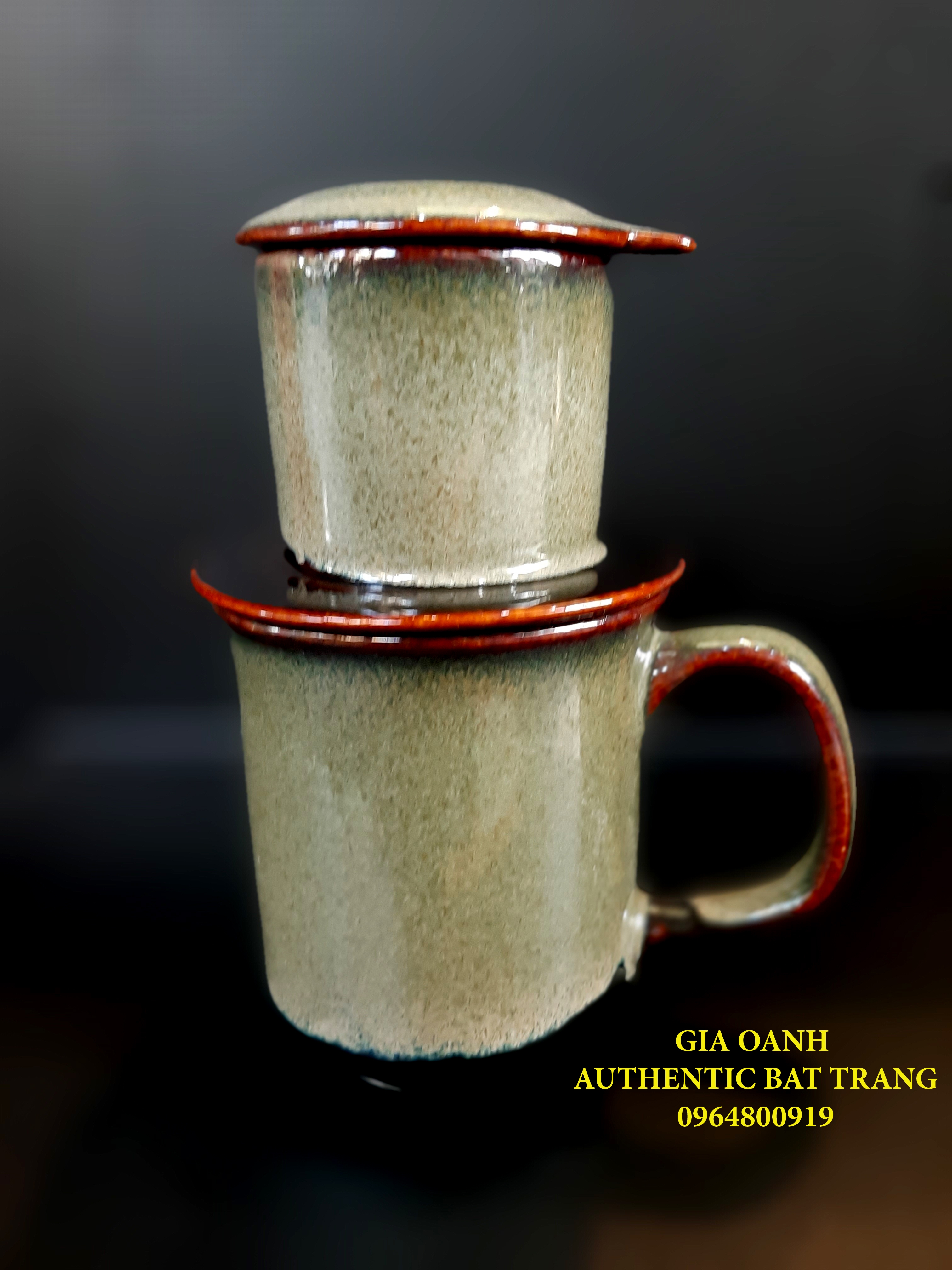 Green Vietnamese coffee set 1/ Bộ cà phề men thỏ ngọc - dòng men hỏa biến đẳng cấp sản xuất tại xưởng gốm sứ gia oanh authentic  bát tràng