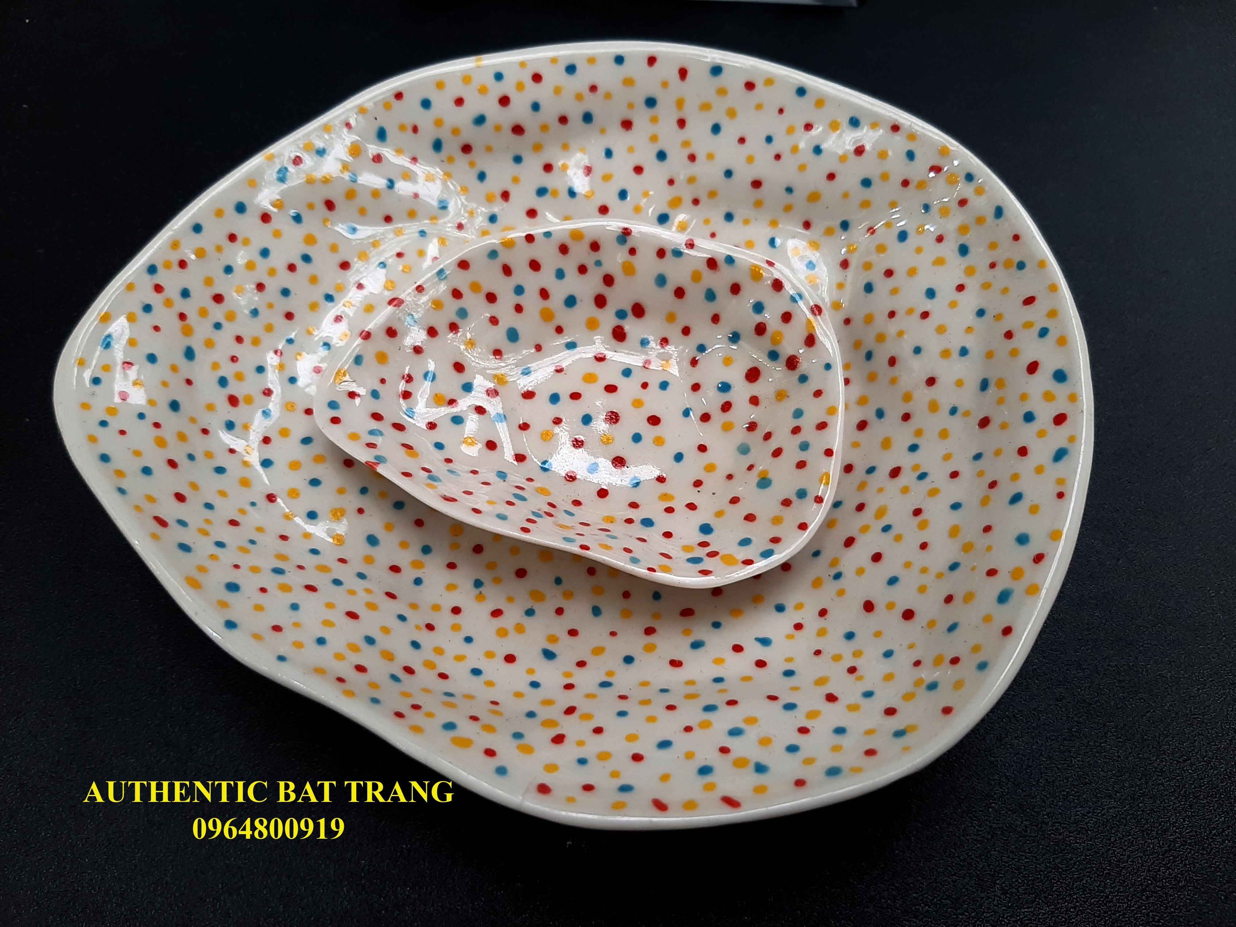 Dot plates / đĩa méo chấm bi make in bat trang ceramics