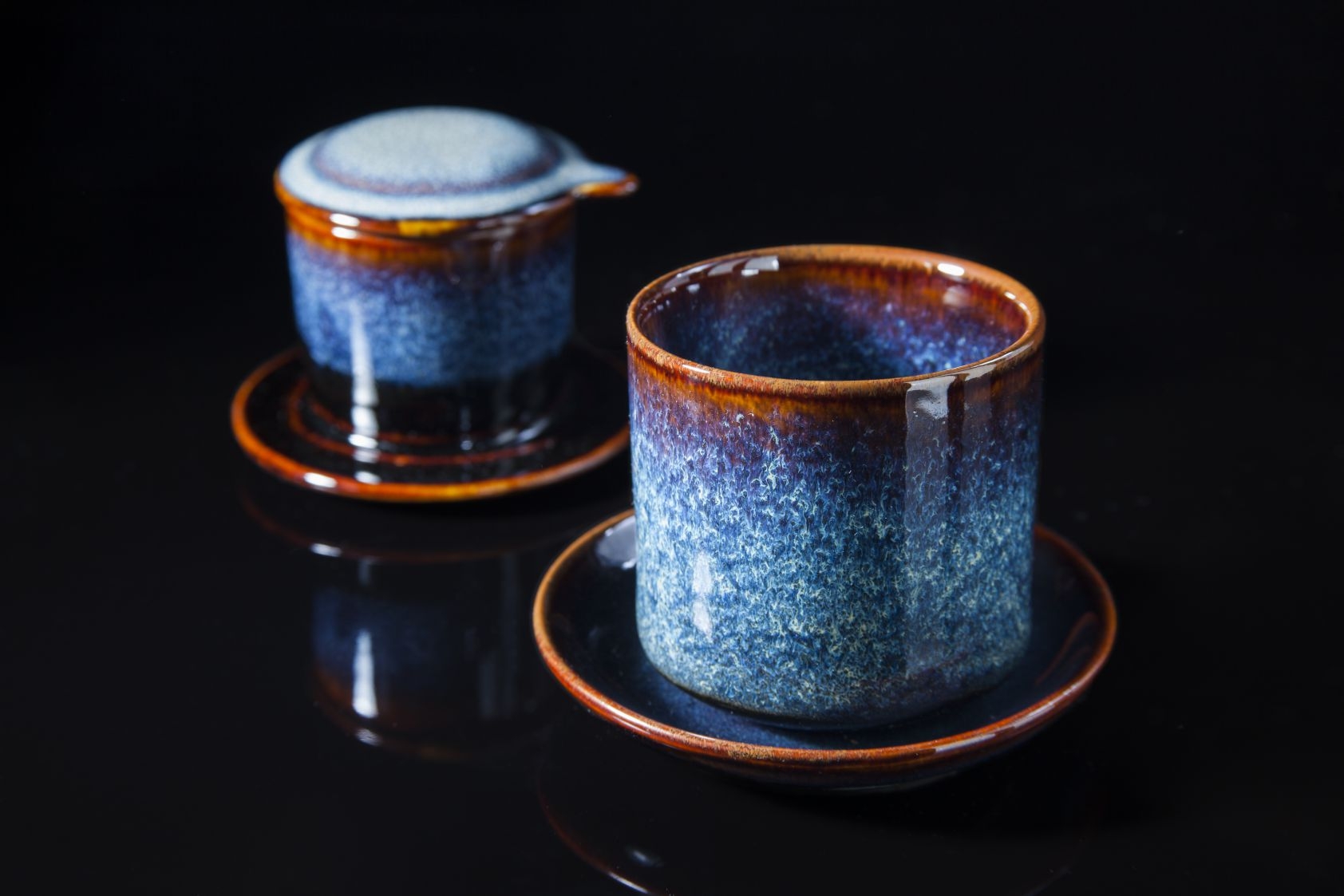Blue Vietnamese coffee filter - bộ phin cà phê gốm sứ men xanh hỏa biến đẳng cấp sản xuất tại xương gia oanh authentic bat trang