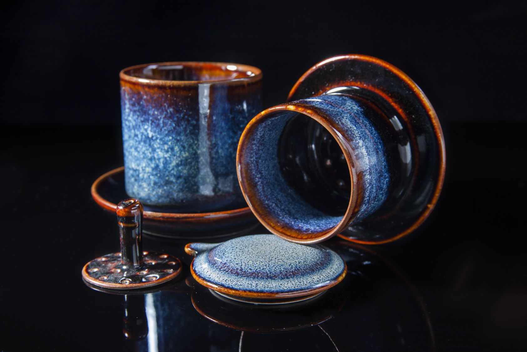 Blue Vietnamese coffee filter - bộ phin cà phê gốm sứ men xanh hỏa biến đẳng cấp sản xuất tại xương gia oanh authentic bat trang
