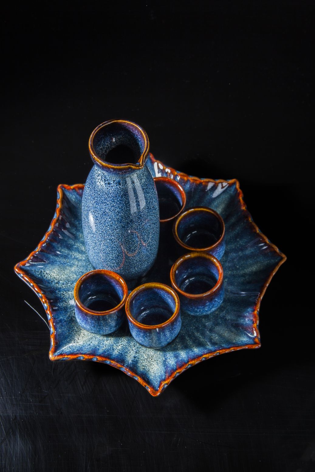 Blue glaze sake set