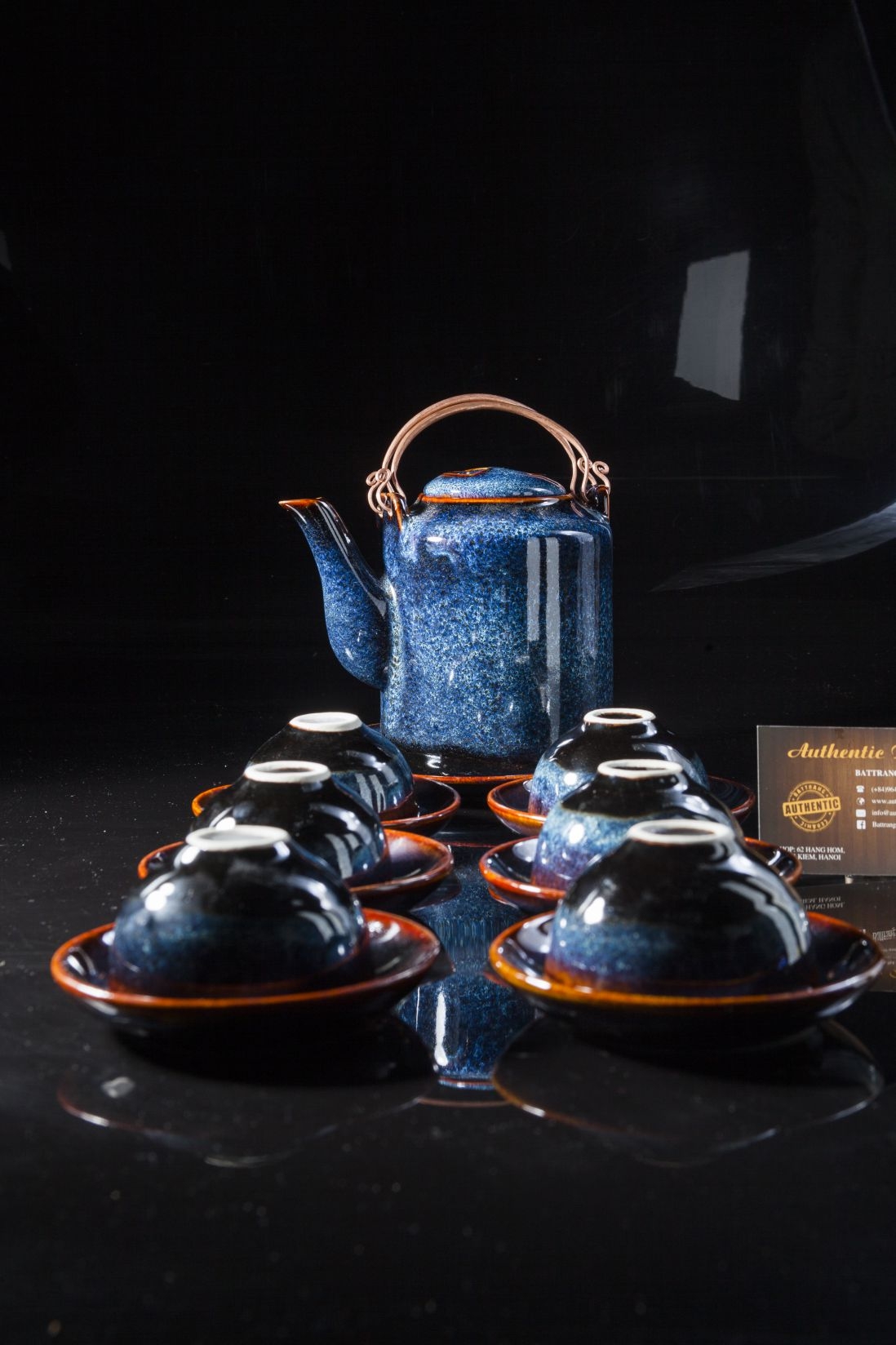 Blue glaze teapot set/ ấm tích - men xanh hỏa biến sản xuất tại xưởng Gia Oanh - Authentic bat trang