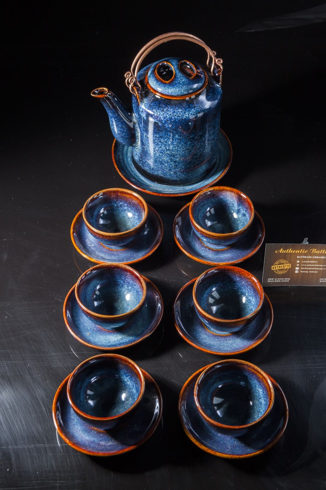 Blue glaze teapot set/ ấm tích - men xanh hỏa biến sản xuất tại xưởng Gia Oanh - Authentic bat trang