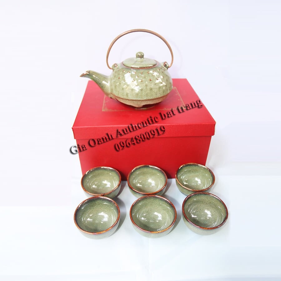 Green tea set gift 08- high-class moss-glazed teapot set - meaningful and unique gift product for Tet holiday and housewarming