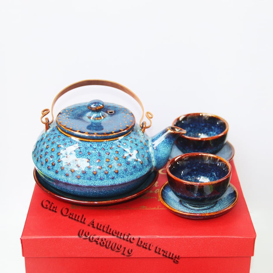 Green tea set gift 08- high-class moss-glazed teapot set - meaningful and unique gift product for Tet holiday and housewarming