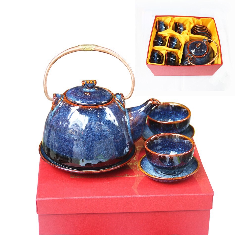 HOT - A GENERAL OF HIGH-QUALITY blue enamel teapots - made at Gia Oanh Authentic Bat Trang Factory