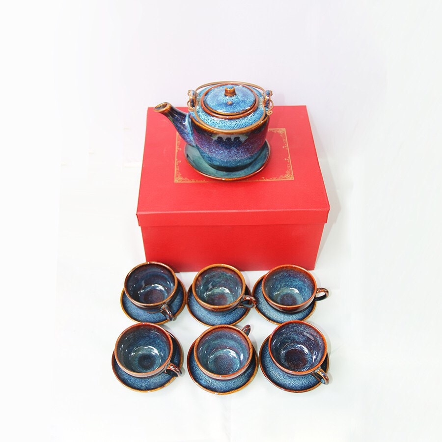 HOT - A GENERAL OF HIGH-QUALITY blue enamel teapots - made at Gia Oanh Authentic Bat Trang Factory