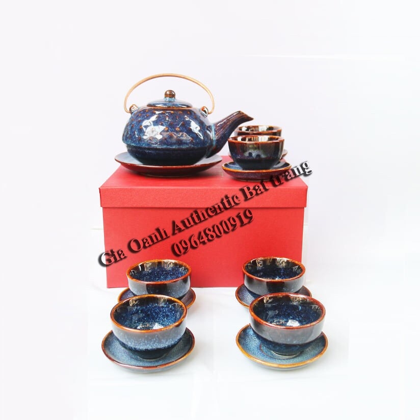 TEA SET GIFT 07- Blue enamel Teapot set - HIGH QUALITY  - UNIQUE GIFT PRODUCTS