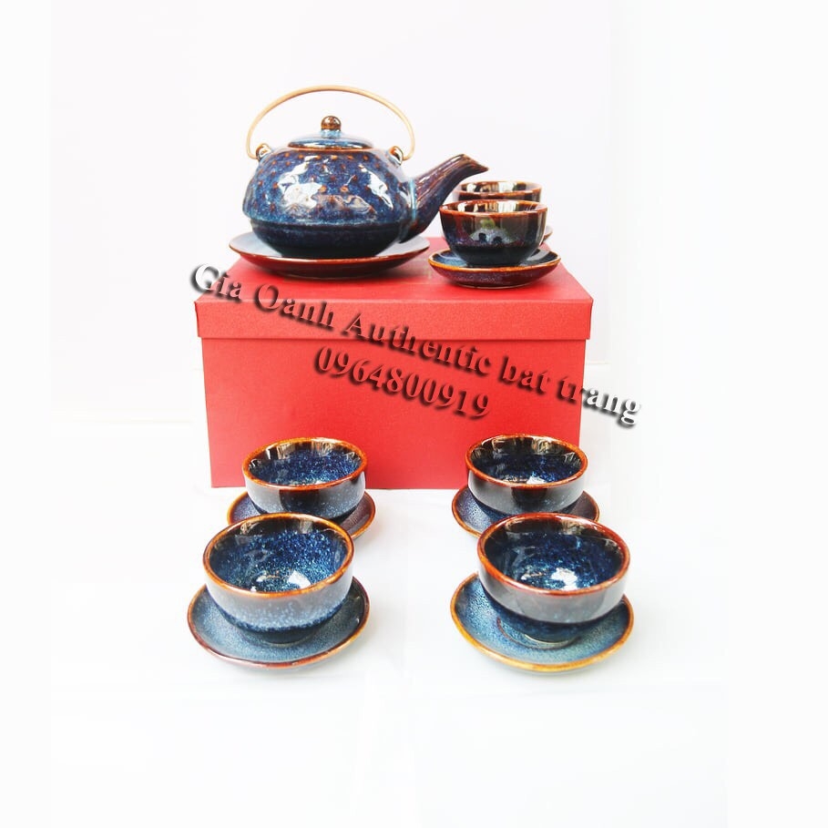 TEA SET GIFT 07- BLUE ENAMEL TEAPOT SET - HIGH QUALITY - UNIQUE GIFT PRODUCTS