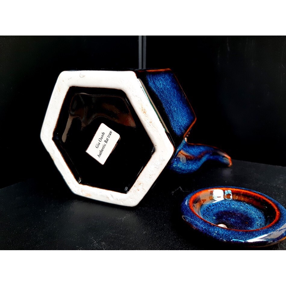 QUALITY hexagonal teapot set - blue Enamel PRODUCED IN AUTHENTIC BAT TRANG ceramics FACTORY