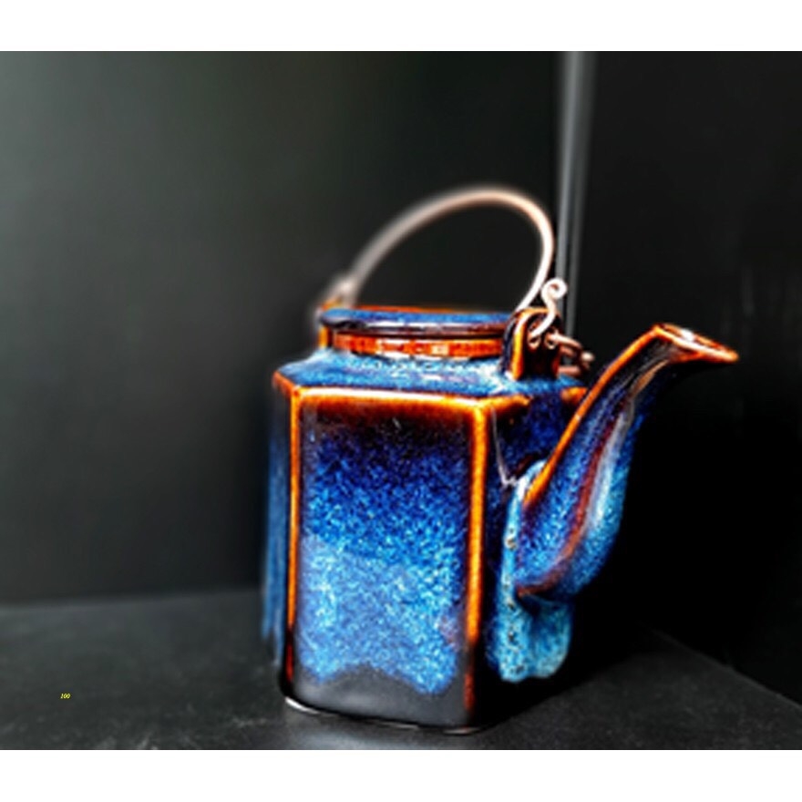 QUALITY hexagonal teapot set - blue Enamel PRODUCED IN AUTHENTIC BAT TRANG ceramics FACTORY
