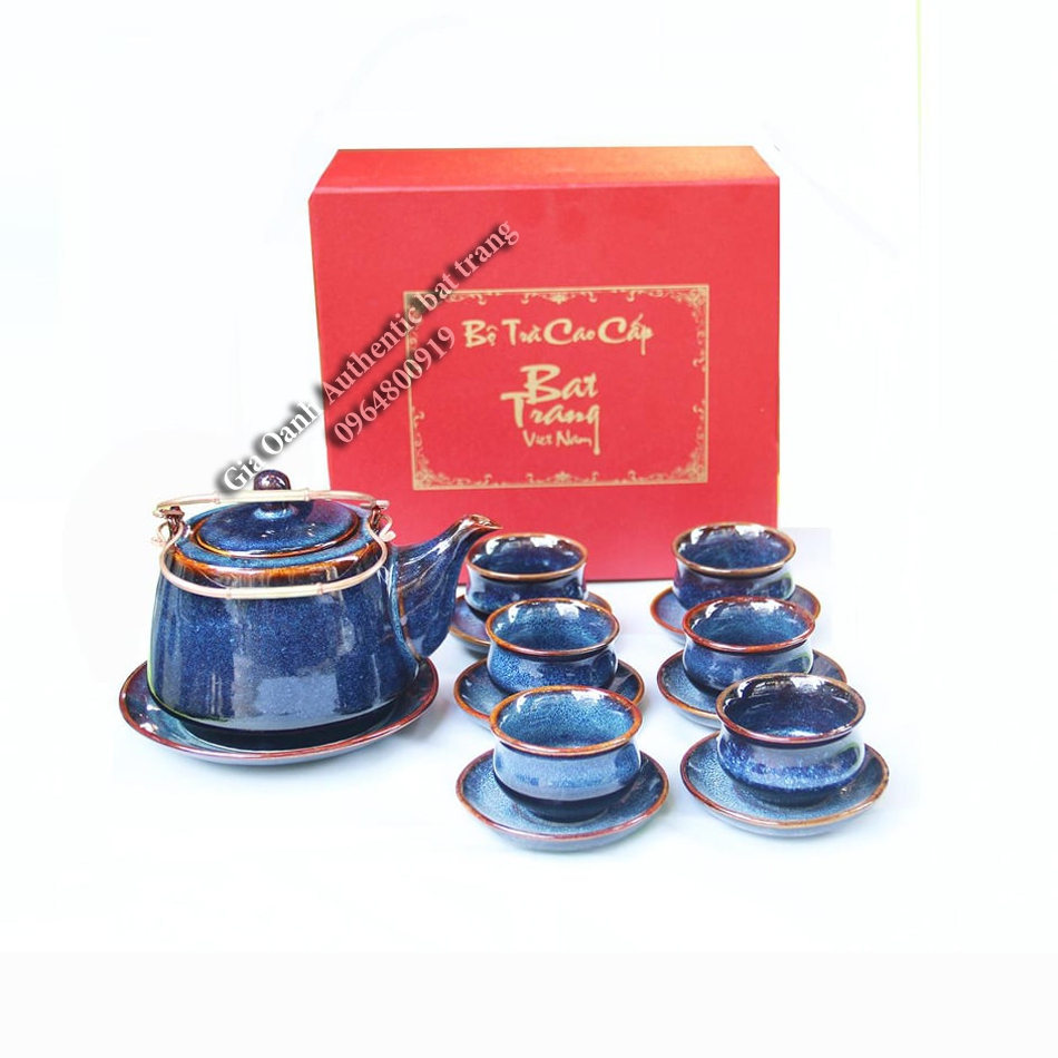 Tea set gift 01- Bộ ấm quà tặng men xanh hỏa biến đẳng cấp sản xuất tại xưởng gốm sứ gia oanh authentic bat trang