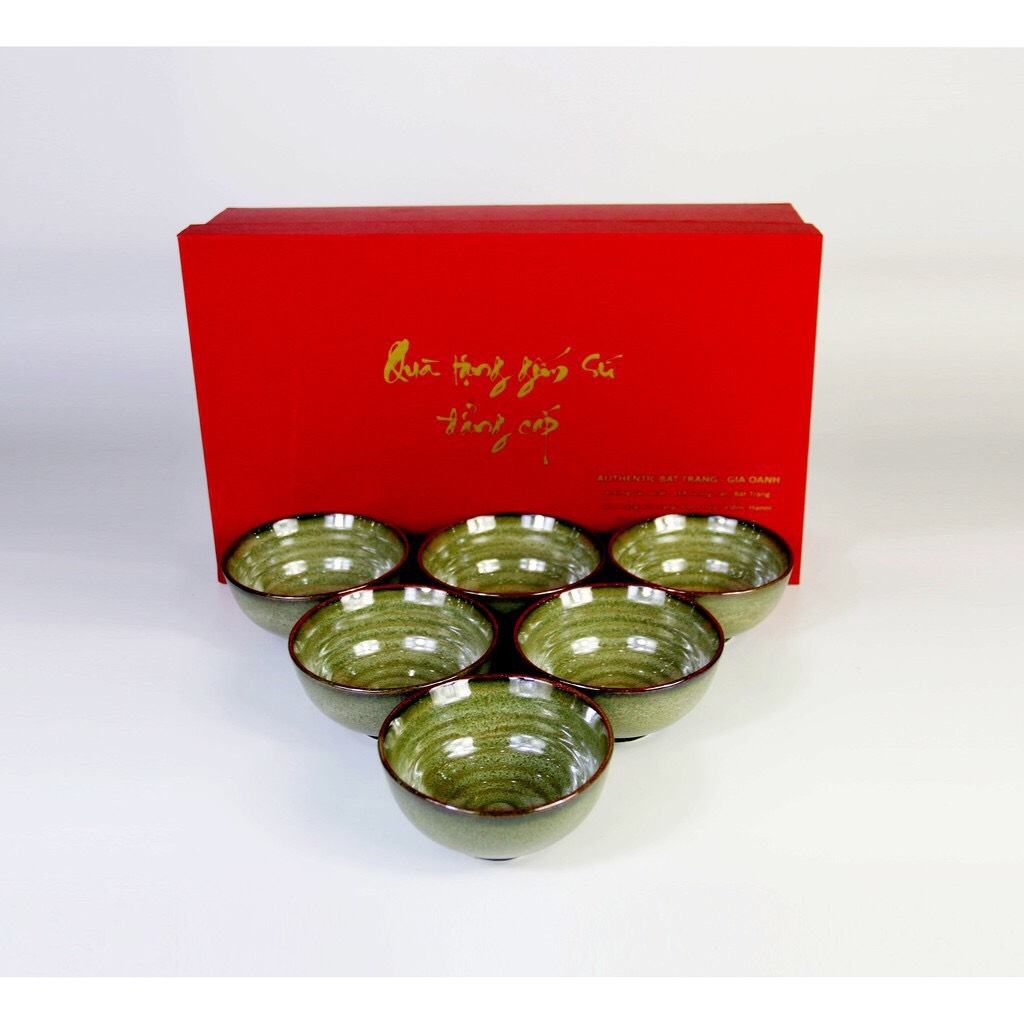 Jade rabbit enamel rice bowl - high-class ceramic gift set made in authentic bat Trang ceramics factory