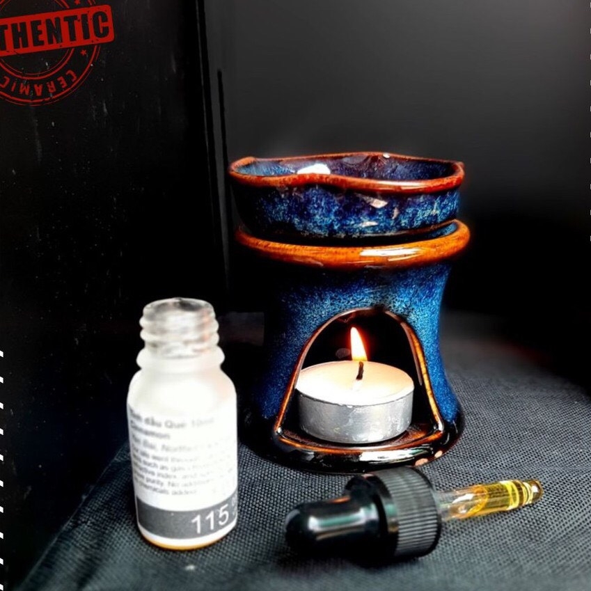 COFFEE BURNER SET, ESSENTIAL OIL BURNER HIGH-QUALITY BLUE-CERAMIC - AUTHENTIC BAT TRANG