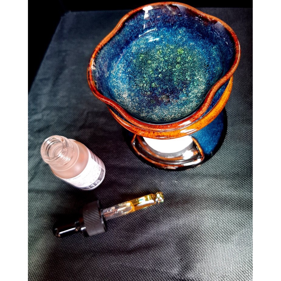 COFFEE BURNER SET, ESSENTIAL OIL BURNER HIGH-QUALITY BLUE-CERAMIC - AUTHENTIC BAT TRANG
