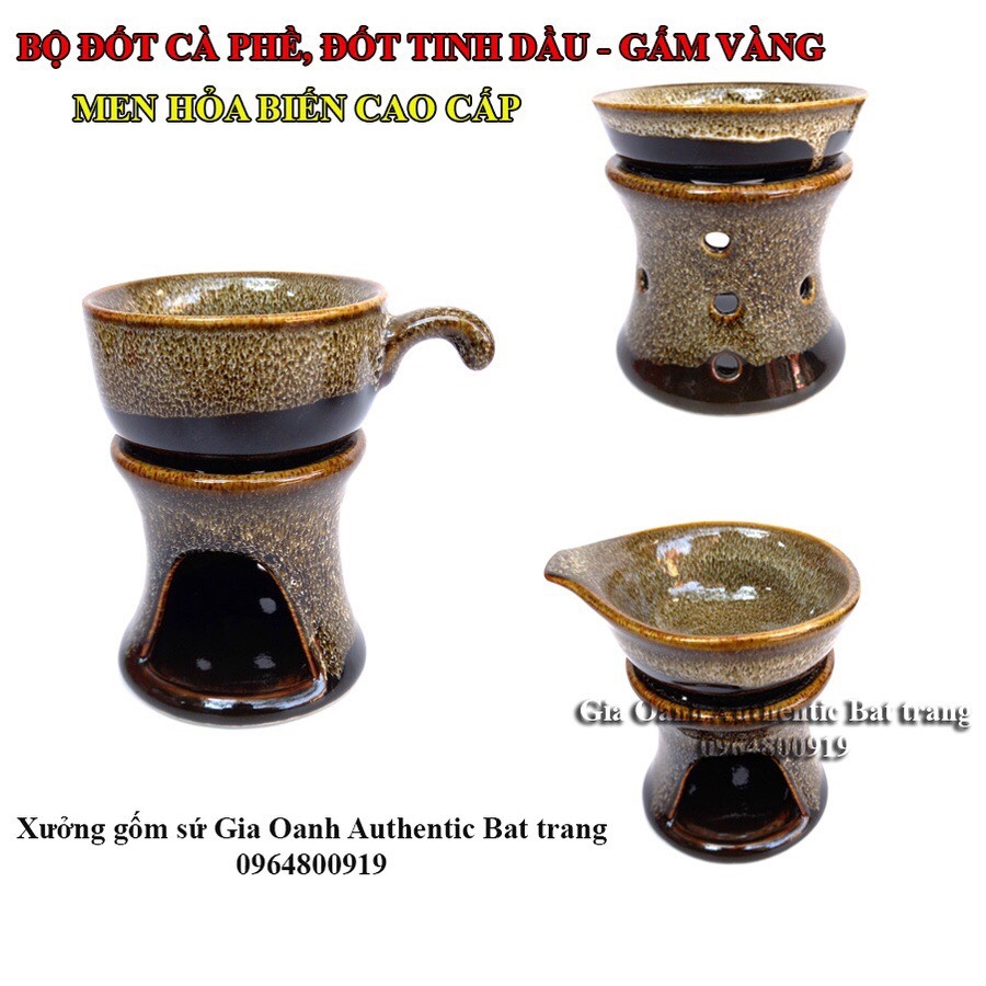 Coffee burner set, essential oil burner  high-quality  brocade-ceramic - Authentic Bat Trang