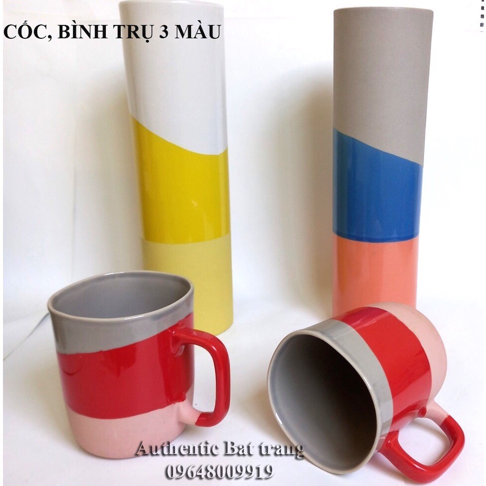 SET OF TEA CUPS, VASES WITH THREE COLORS SUPER BEAUTIFUL - A MASTERPIECE OF HOME DECORATION FOR YOU - AUTHENTIC BAT TRANG CERAMICS