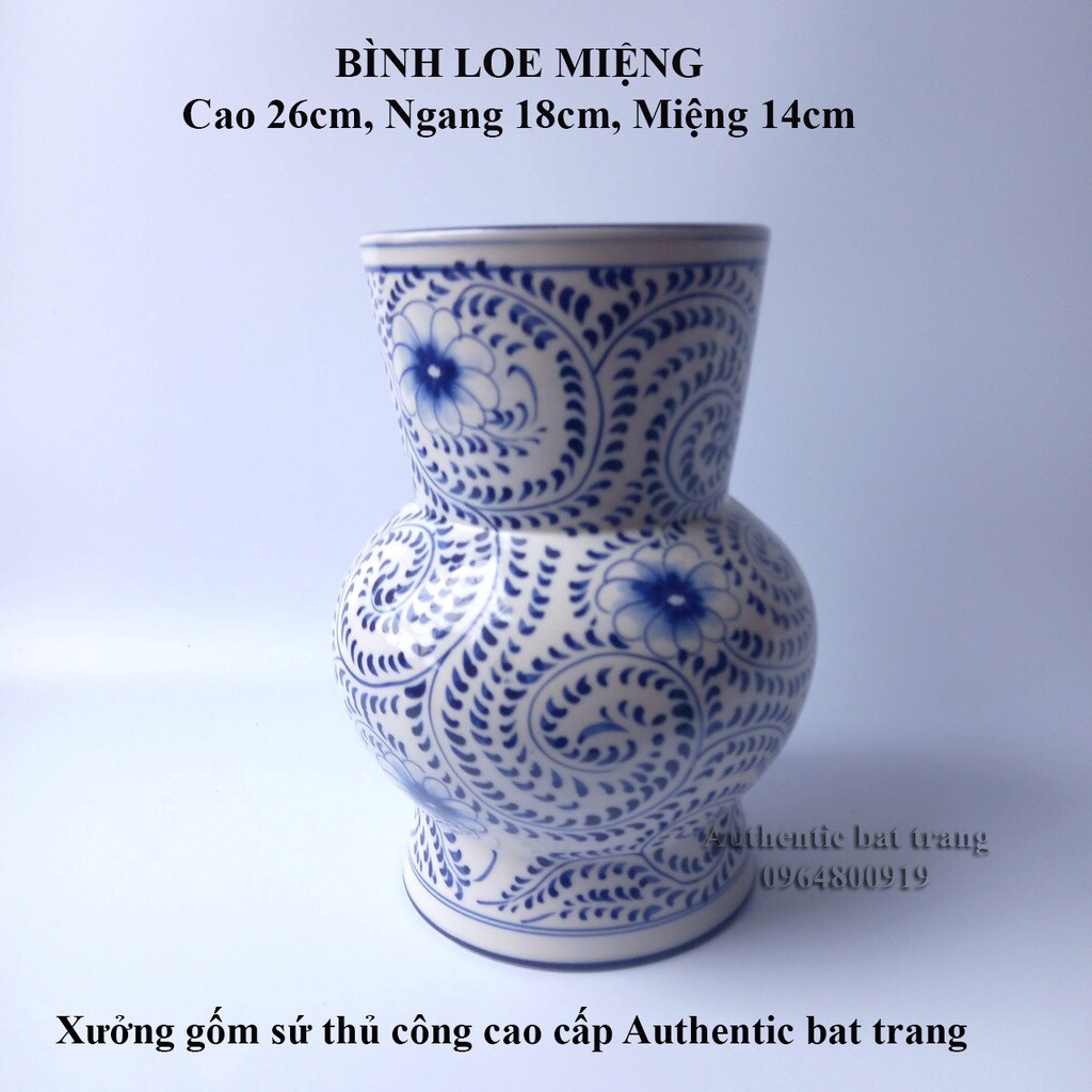 Hand-painted flower vase with wire flower pattern - 100% Authentic Bat Trang ceramic product.