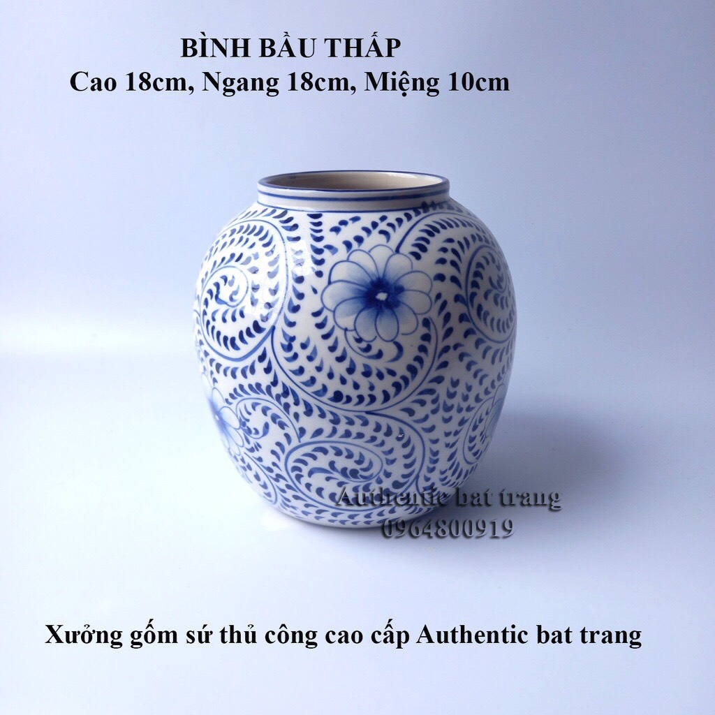 Hand-painted flower vase with wire flower pattern - 100% Authentic Bat Trang ceramic product.