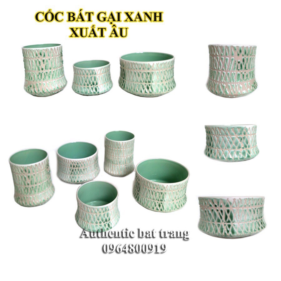 SET OF EUROPEAN-STYLE GREEN CUPS AND BOWLS - BEAUTIFUL - LUXURY DRINKING TEA, STORING FOOD, PLANTING MULTI-PURPOSE MINIATURES - AUTHENTIC BOWLS