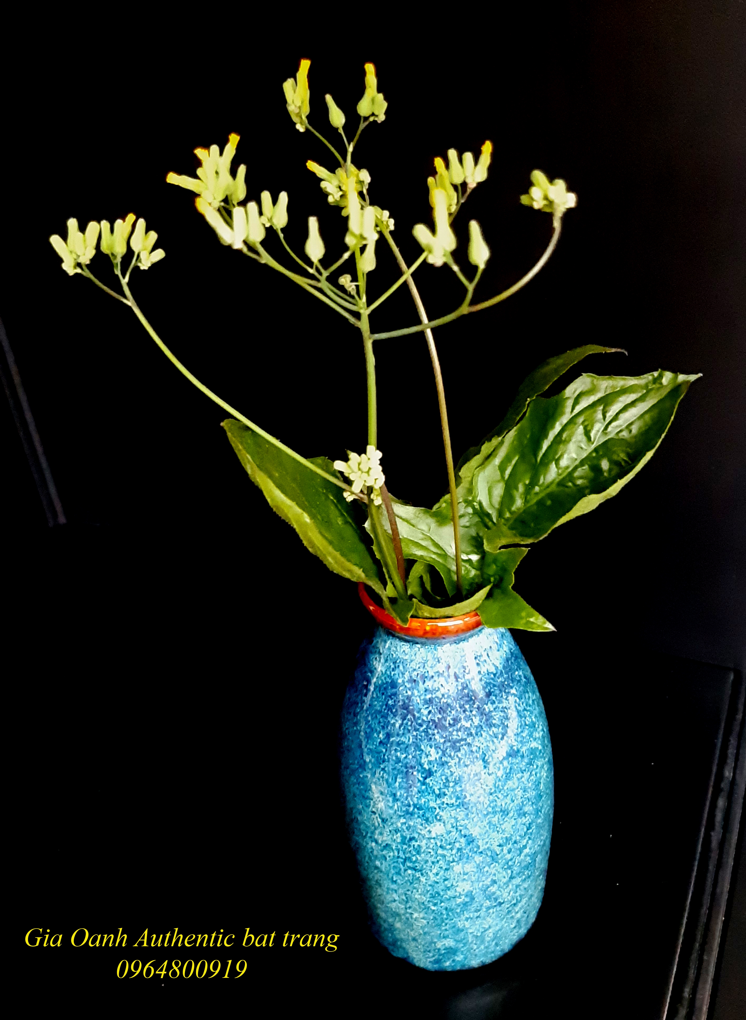 Blue Mini vase/ Bình cắm hoa mini men xanh hỏa biến, sản xuất tại xưởng gốm sứ Gia Oanh authentic bat trang