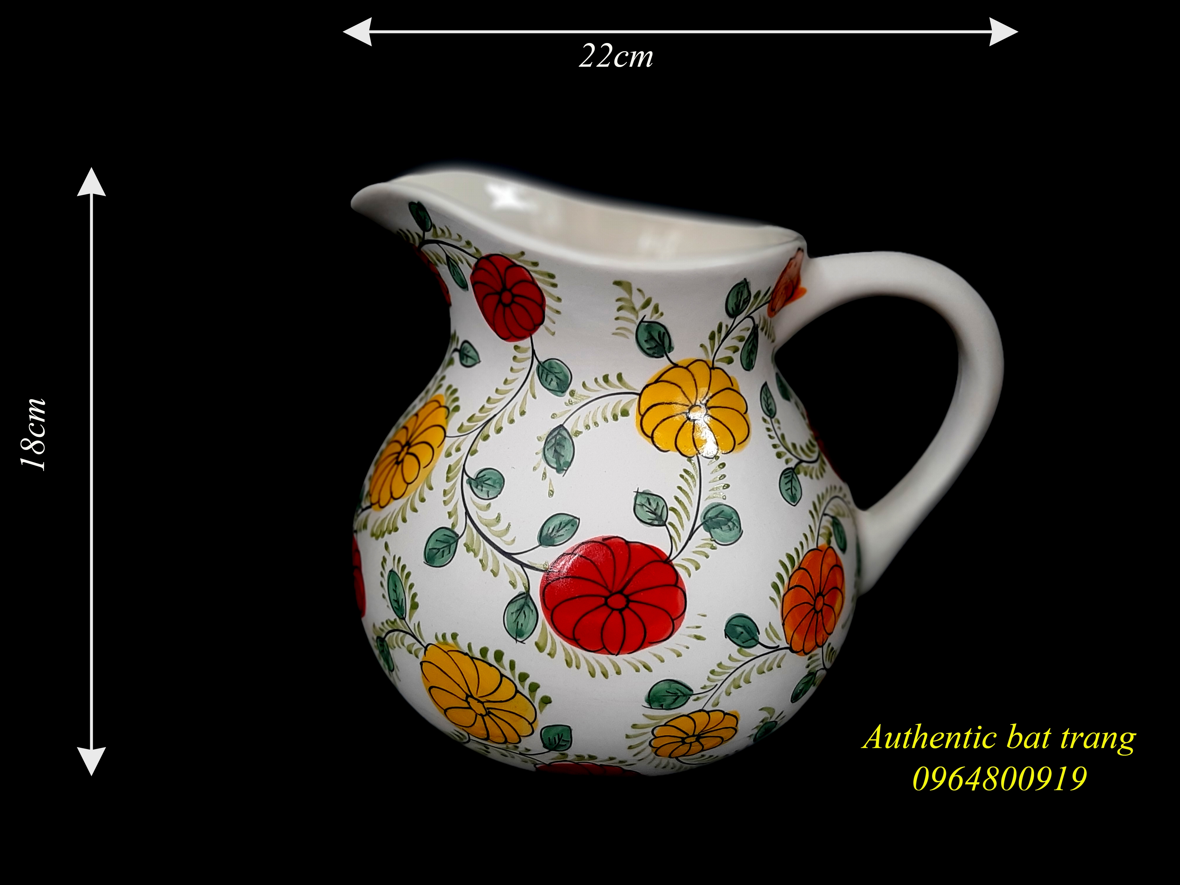 flower pitcher - Bình sữa cắm hoa, phong các châu Âu -  họa tiết hoa dây độc đáo sản xuất tại xưởng gốm sứ Authentic bat trang