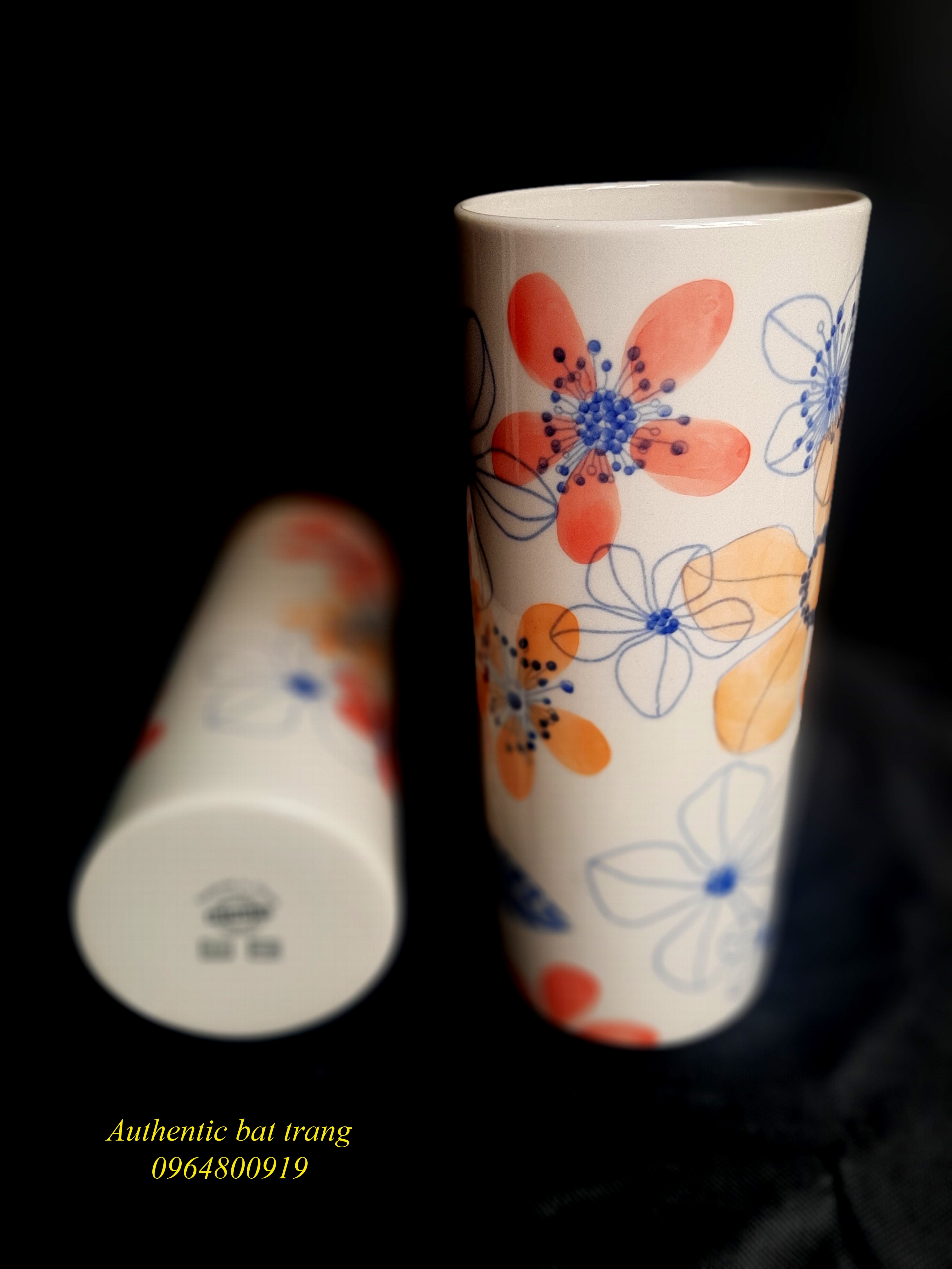 Hand painted ceramics vases/ Bình gốm trụ trụ cắm hoa sản phẩm vẽ tay thủ công sản xuất tại xưởng gốm sứ Authentic bat trang