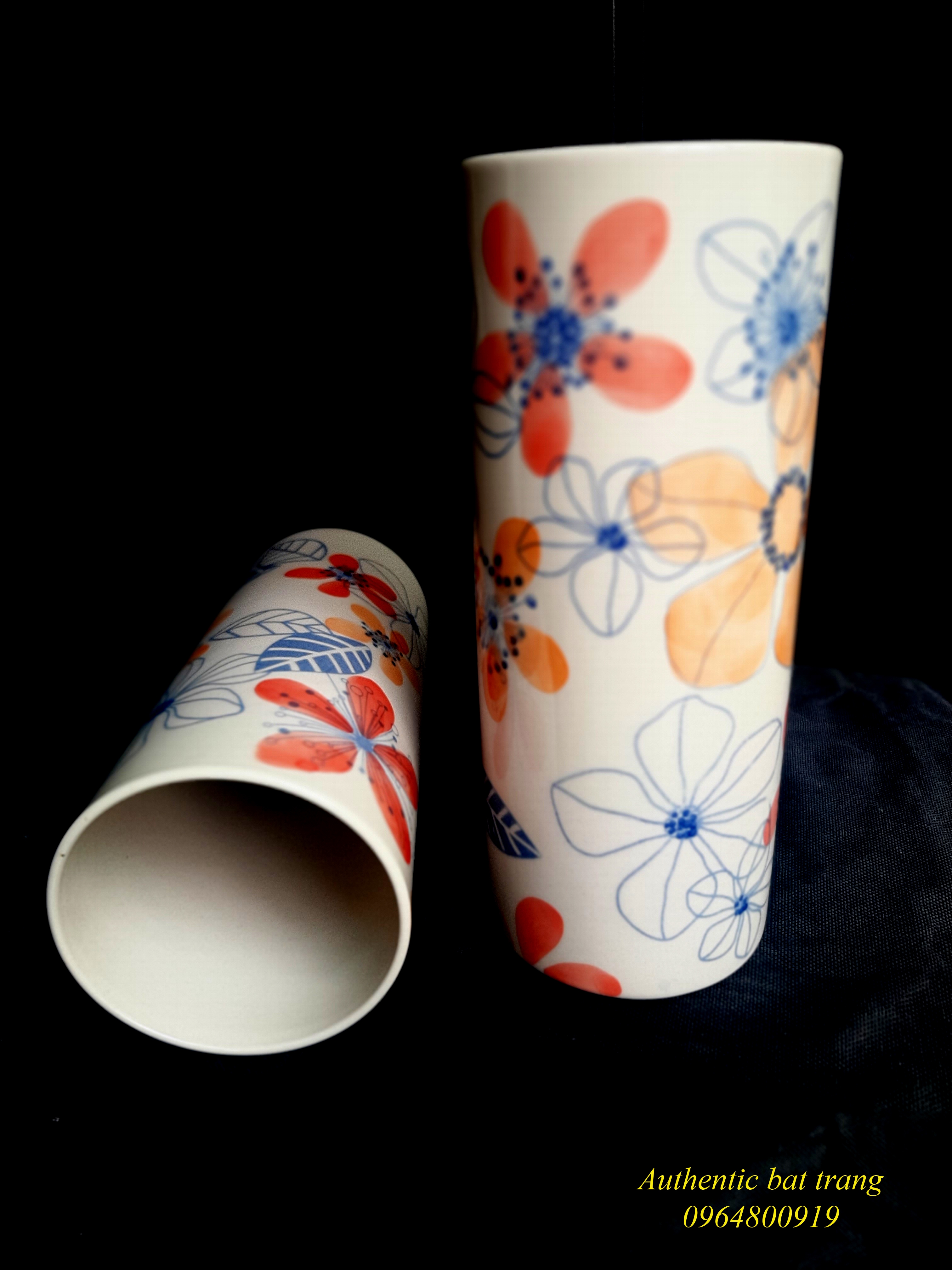 Hand painted ceramics vases/ Bình gốm trụ trụ cắm hoa sản phẩm vẽ tay thủ công sản xuất tại xưởng gốm sứ Authentic bat trang