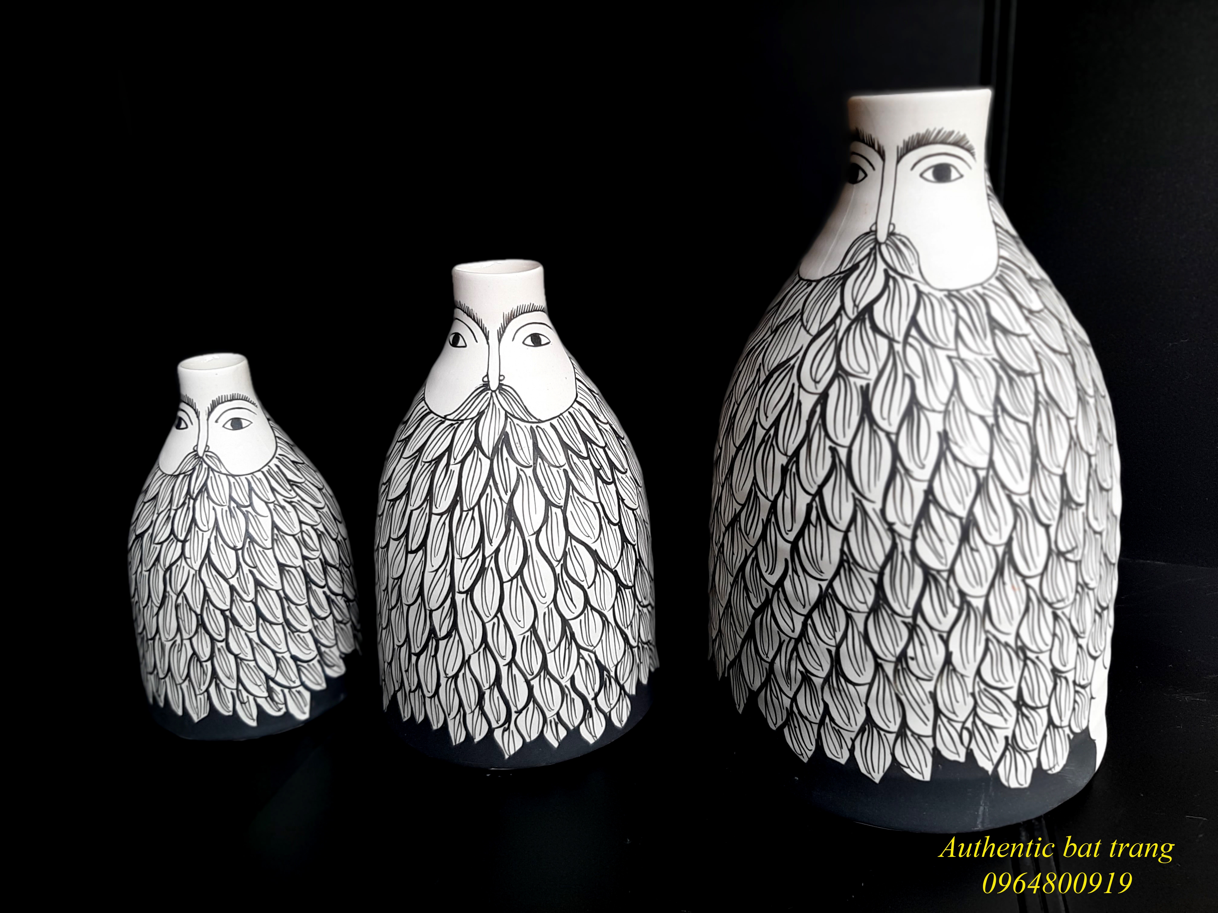 Facial vases set/ Bộ bình gốm mặt râu, sản phẩm trang trí nhà cửa, sản xuất tại xưởng gốm sứ Authentic bat trang