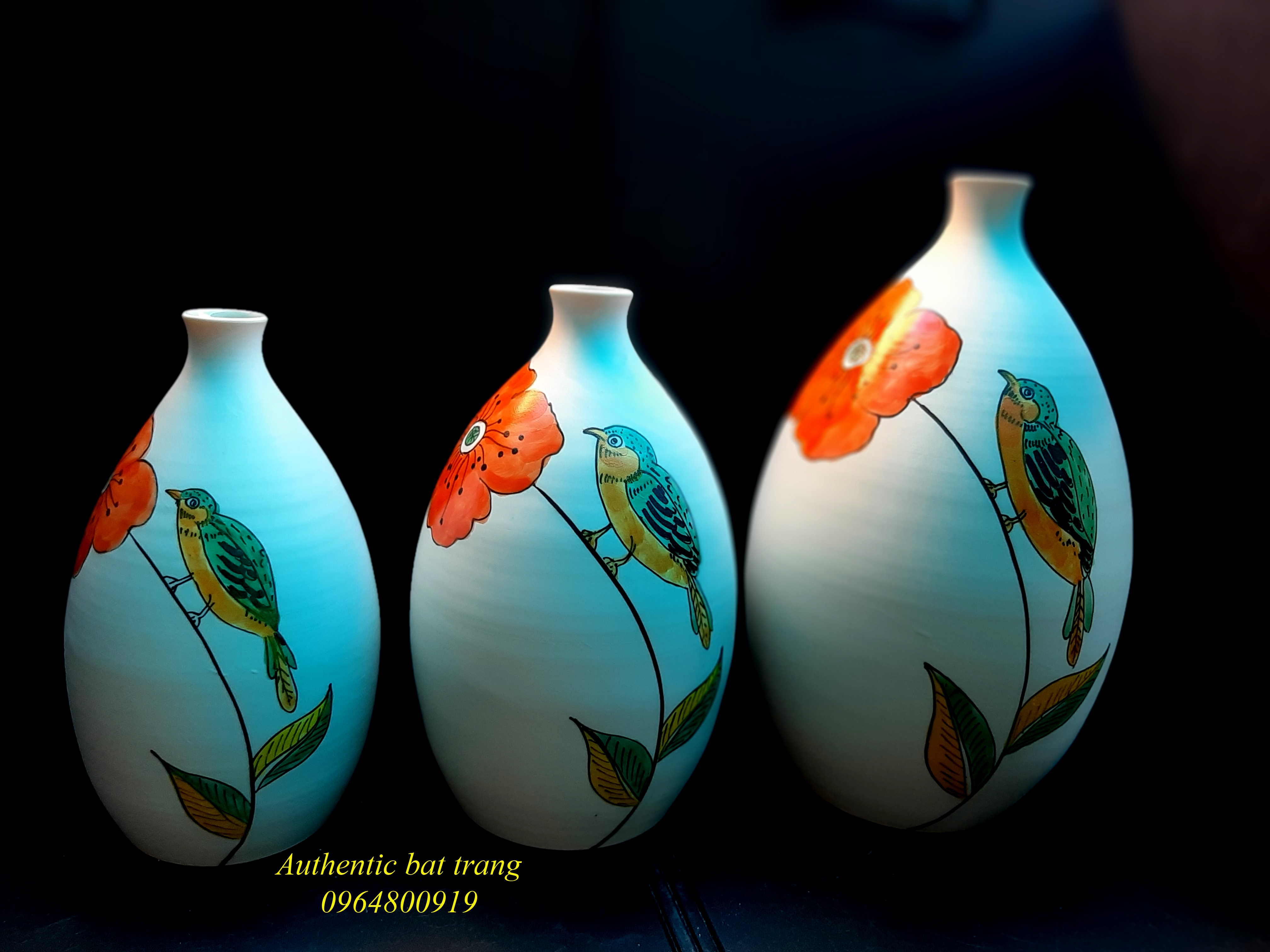 Ceramics vase set/Bộ bình gốm trang trí nhà cửa hàng thủ công vẽ tay sản xuất tại xưởng gốm Authentic bat trang