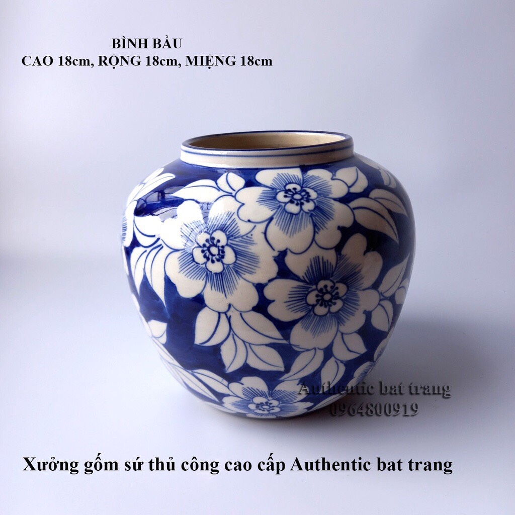 (HOT TREND) Bình cắm hoa, trang trí vẽ và vuốt tay thủ công 100% - Gốm sứ bát tràng chính hãng - authentic bat trang