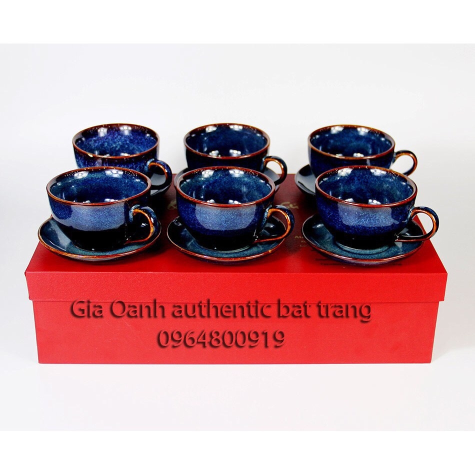 GIFT SET OF 6 CUPS OF CAPPUCCINO + PLATE OF HIGH-QUALITY GLAZE PRODUCTS - MADE IN AUTHENTIC BAT TRANG FACTORY