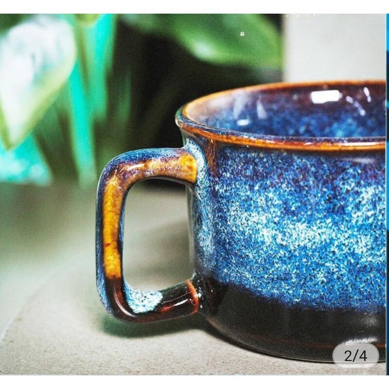 [ HOT ] 8X5CM BLUE ENAMEL COFFEE CUP - HIGH-QUALITY - GIA OANH AUTHENTIC BAT TRANG CERAMIC