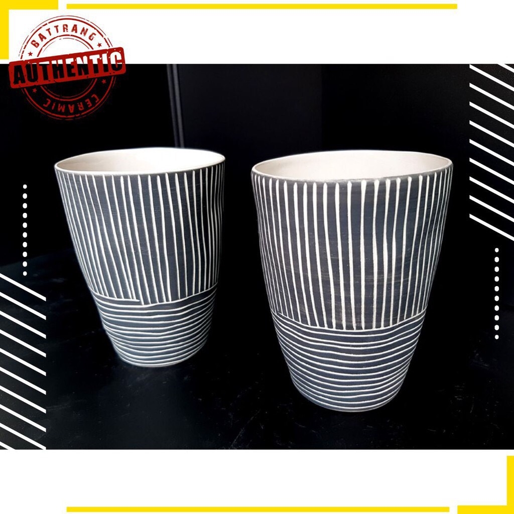 TEACUPS/Cup with the scratched pattern for drinking tea and high-class coffee-Authentic Bat Trang