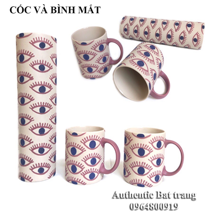 TEA CUPS AND FLOWER VASE WITH EYE-DRAWN MOTIFS SUPER BEAUTIFUL AND ADORABLE - EUROPEAN STANDARD STYLE- AUTHENTIC BAT TRANG