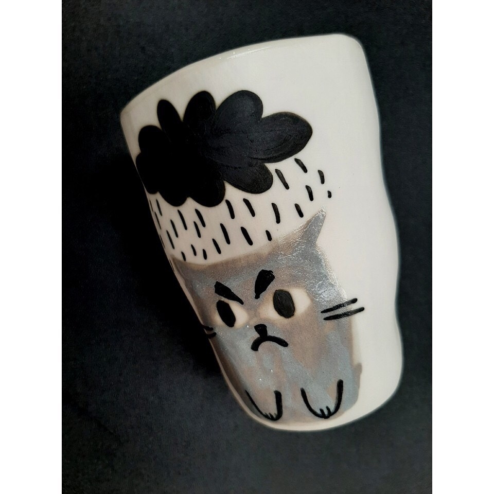 Cat-drawn distortion cups - made at Authentic Bat Trang ceramics factory