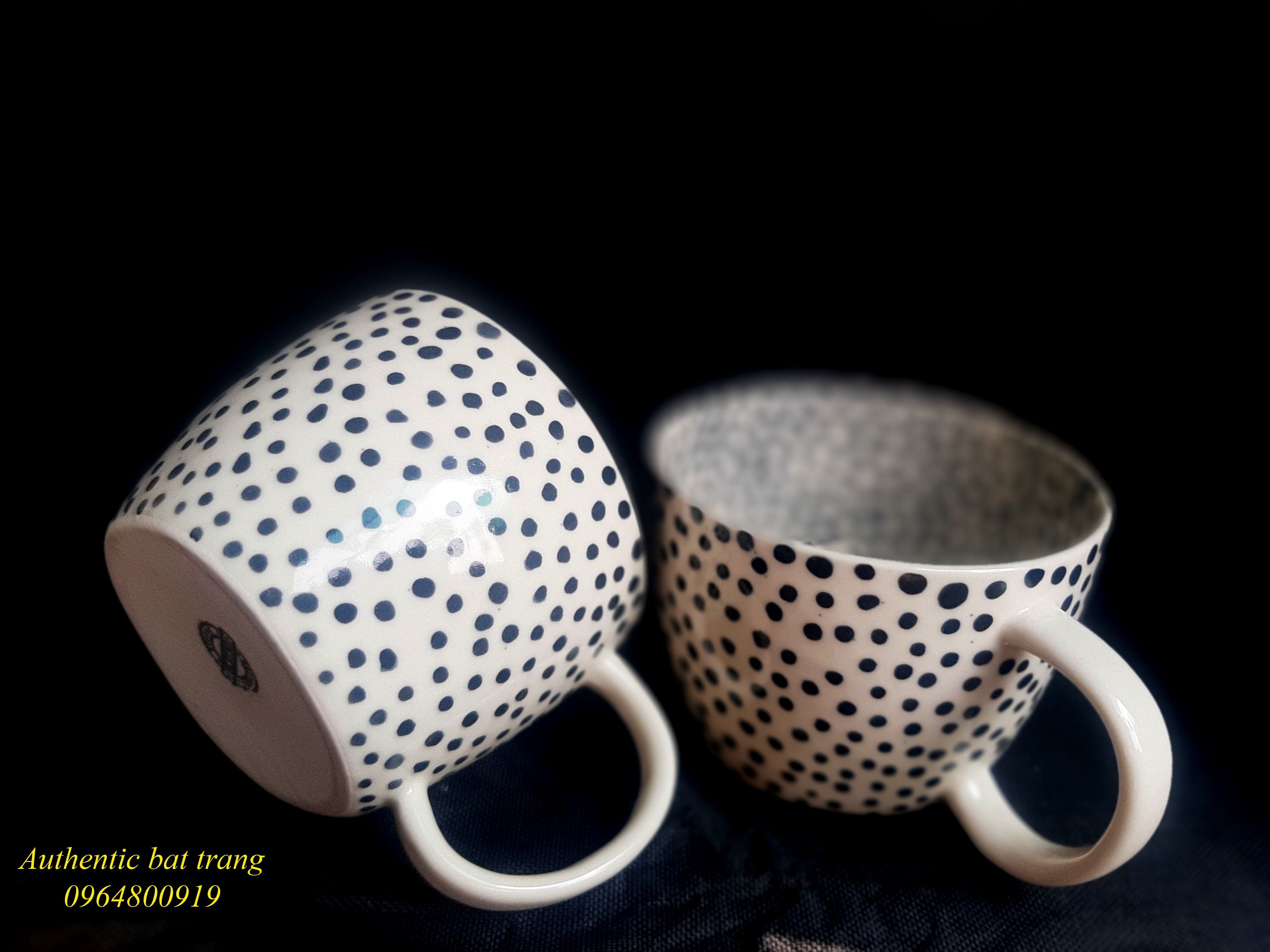 Black dots cups/ Cốc chấm bị sản phẩm uống trà uống cà phê độc đáo, phong cách châu âu, sản xuất tại xường gôm  sứ Authentic bat trang