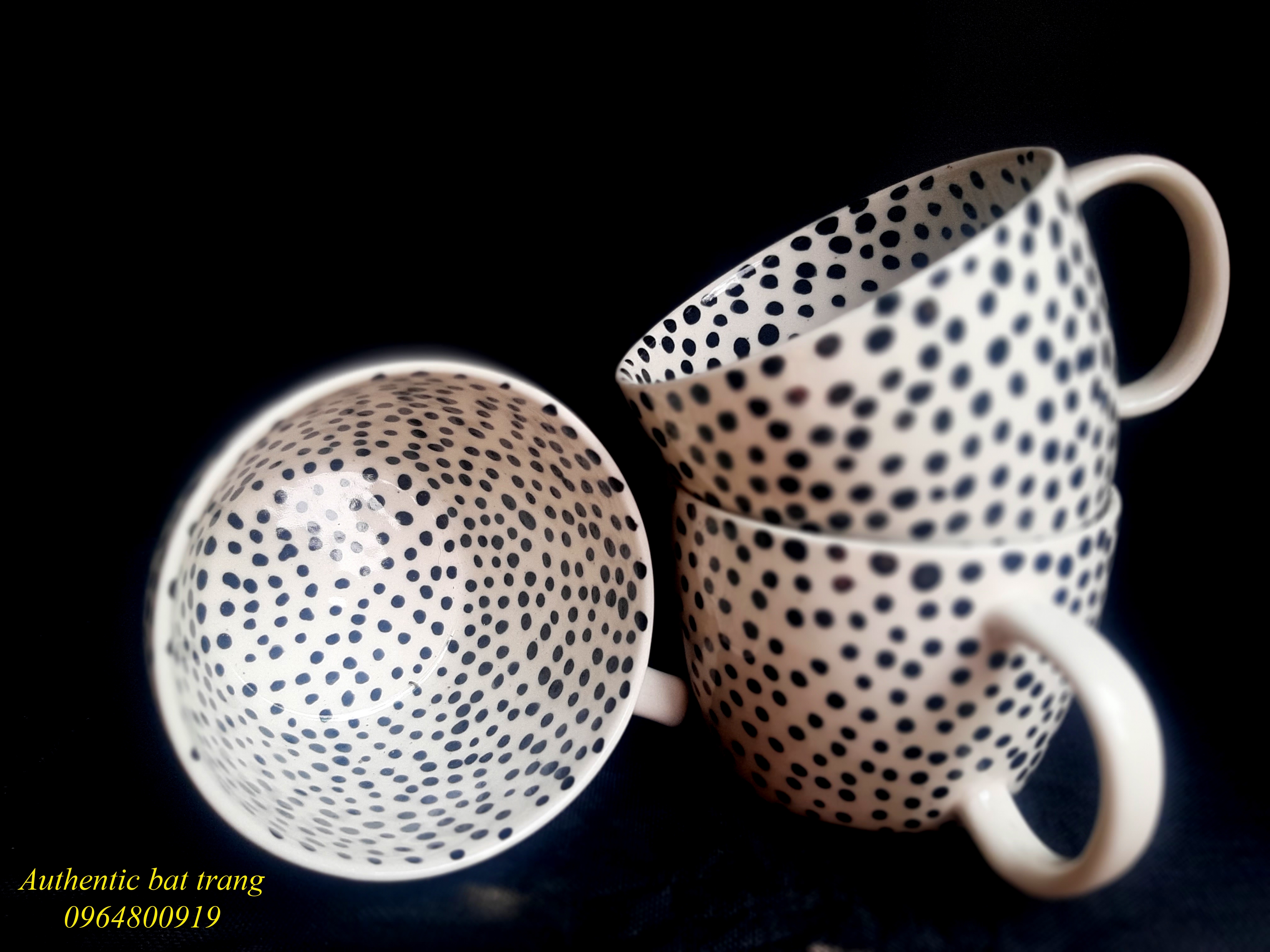 Black dots cups/ Cốc chấm bị sản phẩm uống trà uống cà phê độc đáo, phong cách châu âu, sản xuất tại xường gôm  sứ Authentic bat trang