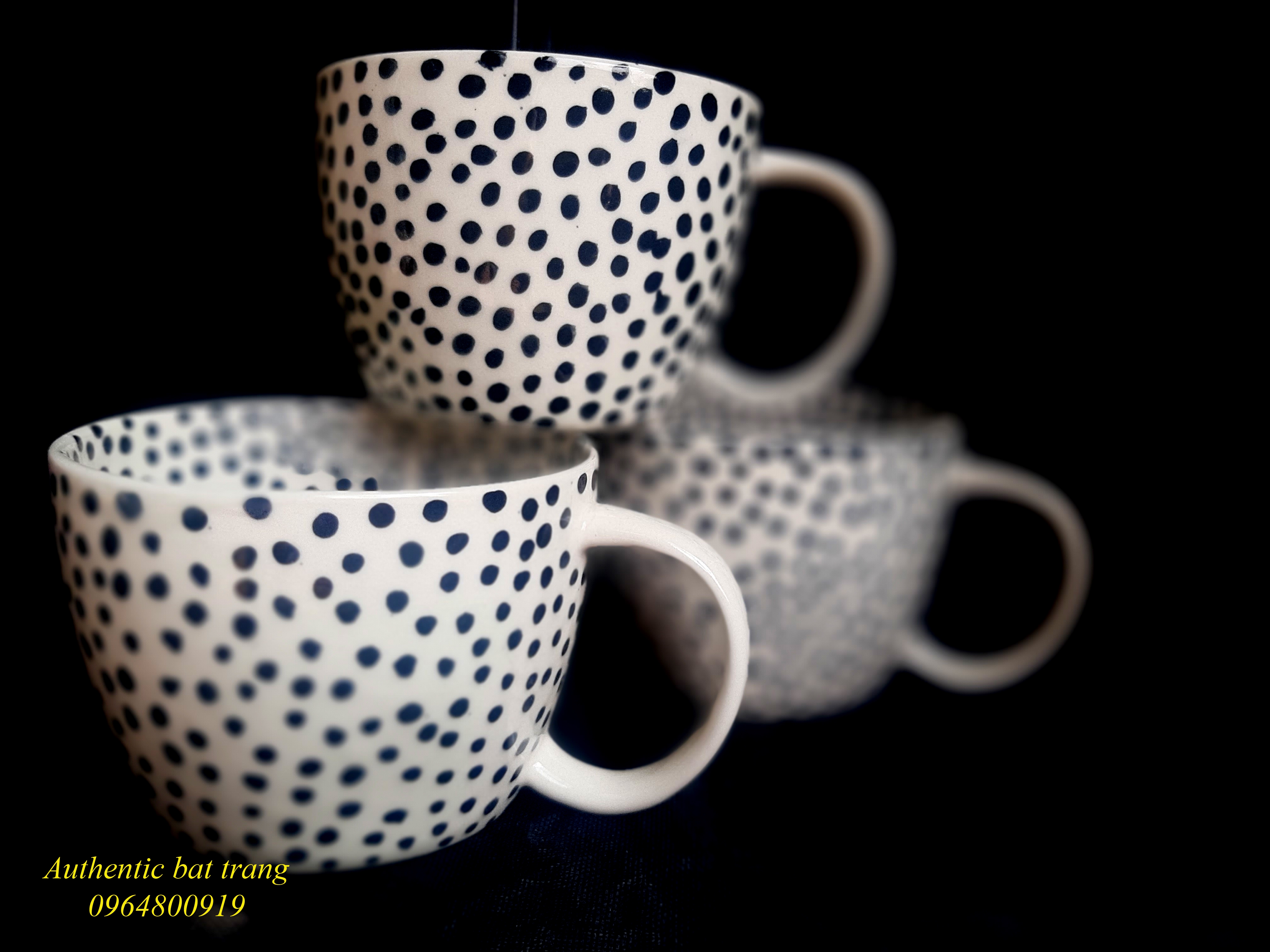 Black dots cups/ Cốc chấm bị sản phẩm uống trà uống cà phê độc đáo, phong cách châu âu, sản xuất tại xường gôm  sứ Authentic bat trang