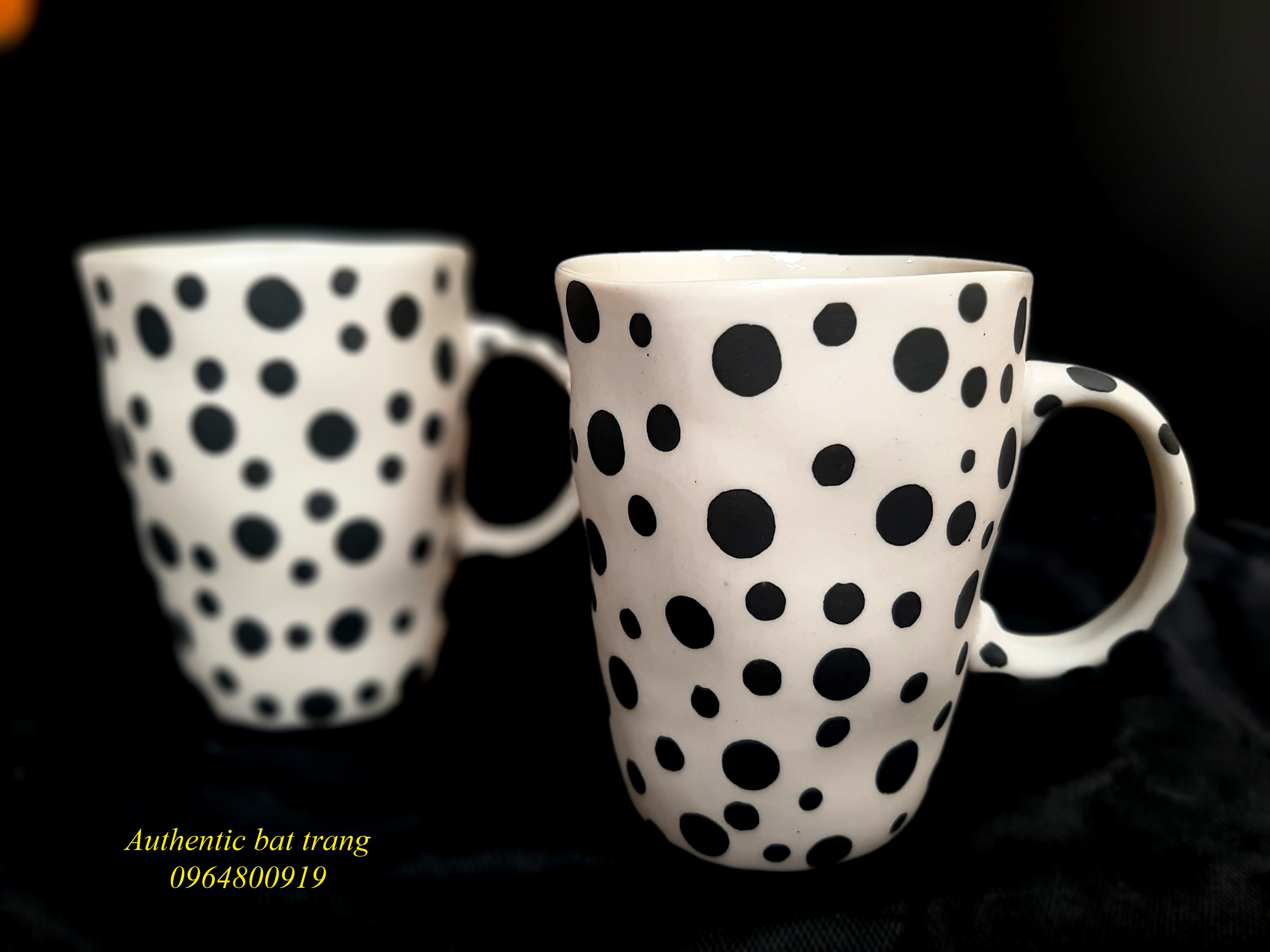 Black Dots cups / Cốc vẽ tay chấm bi sản xuất tại xưởng authentic bát tràng