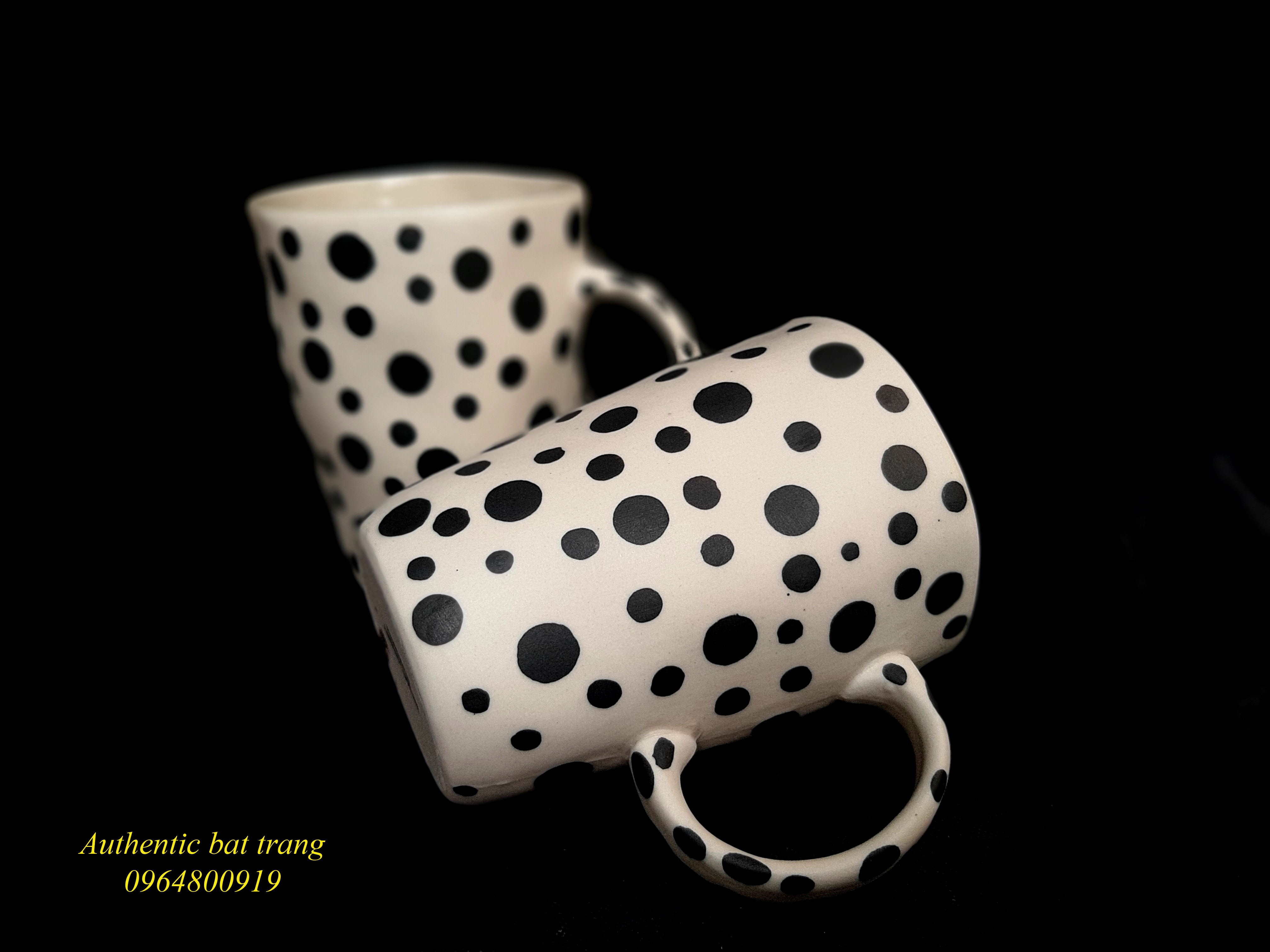 Black dots cups with hand painted